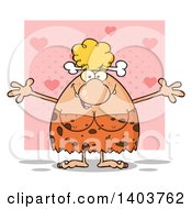 Cartoon Clipart Of A Loving Cave Woman With Open Arms On Pink Royalty Free Vector Illustration