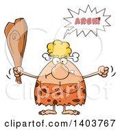 Cartoon Clipart Of A Mad Cave Woman Yelling Waving A Fist And Club Royalty Free Vector Illustration