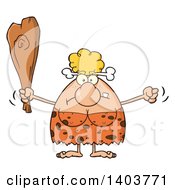 Cartoon Clipart Of A Mad Cave Woman Waving A Fist And Club Royalty Free Vector Illustration