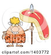 Cartoon Clipart Of A Cave Woman With A Raw Steak On A Spear Royalty Free Vector Illustration