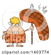 Poster, Art Print Of Cave Woman With A Grilled Steak On A Spear