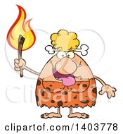 Cartoon Clipart Of A Cave Woman Holding A Torch Royalty Free Vector Illustration