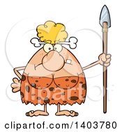 Cartoon Clipart Of A Mad Cave Woman With A Spear Royalty Free Vector Illustration