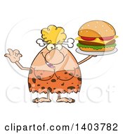 Cartoon Clipart Of A Cave Woman Holding A Cheeseburger Royalty Free Vector Illustration