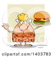 Poster, Art Print Of Cave Woman Holding A Cheeseburger On Tan