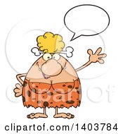 Cartoon Clipart Of A Friendly Cave Woman Talking And Waving Royalty Free Vector Illustration