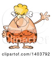 Cartoon Clipart Of A Friendly Cave Woman Waving Royalty Free Vector Illustration by Hit Toon