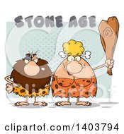 Cartoon Clipart Of A Caveman And Woman Couple Over Green Royalty Free Vector Illustration