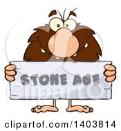 Poster, Art Print Of Caveman Mascot Character Holding A Stone Age Sign