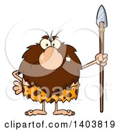 Poster, Art Print Of Mad Caveman Mascot Character Standing With A Spear
