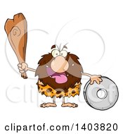 Poster, Art Print Of Caveman Mascot Character Holding A Club And Standing With A Wheel