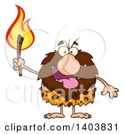 Poster, Art Print Of Caveman Mascot Character Carrying A Torch