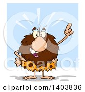 Poster, Art Print Of Caveman Mascot Character Holding Up A Finger On Blue