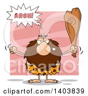 Poster, Art Print Of Mad Caveman Mascot Character Yelling Waving A Fist And Club On Pink