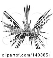 Clipart Of A Black And White Woodcut Lionfish Royalty Free Vector Illustration by xunantunich #COLLC1403851-0119