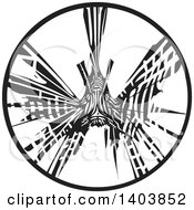 Clipart Of A Black And White Woodcut Lionfish In A Circle Royalty Free Vector Illustration