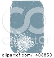 Clipart Of A White Woodcut Lionfish On Blue With Text Space Royalty Free Vector Illustration