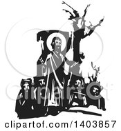 Black And White Woodcut Scene Of Jesus Christ And Men