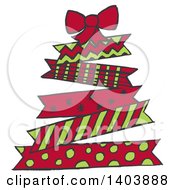 Poster, Art Print Of Christmas Tree Made Of Green And Red Patterned Ribbons