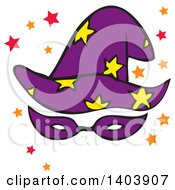 Poster, Art Print Of Halloween Starry Wizard Hat With A Mask And Stars