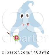 Poster, Art Print Of Blue Halloween Ghost Holding A Lolipop