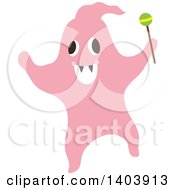 Clipart Of A Pink Halloween Ghost Holding A Lolipop Royalty Free Vector Illustration by Cherie Reve