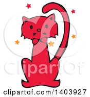 Poster, Art Print Of Red Halloween Cat With Stars