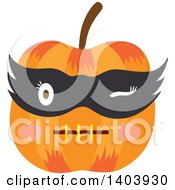 Poster, Art Print Of Halloween Jackolantern Pumpkin Wearing A Mask