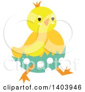 Clipart Of A Yellow Easter Chick Hatching From A Polka Dot Egg Royalty Free Vector Illustration