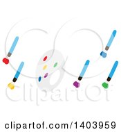 Clipart Of A Paint Palette And Brushes Royalty Free Vector Illustration