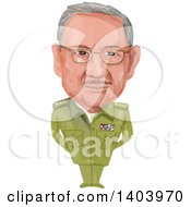 Watercolor Caricature Of The President Of Cuba Raul Modesto Castro Ruz