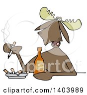 Cartoon Moose Smoking And Drinking A Beer