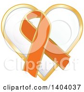 Clipart Of An Orange Awareness Ribbon And Heart Icon Royalty Free Vector Illustration