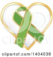 Clipart Of A Green Awareness Ribbon And Heart Icon Royalty Free Vector Illustration