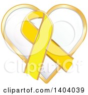 Clipart Of A Yellow Awareness Ribbon And Heart Icon Royalty Free Vector Illustration