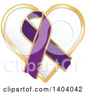 Clipart Of A Purple Awareness Ribbon And Heart Icon Royalty Free Vector Illustration
