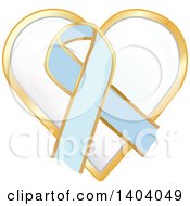Poster, Art Print Of Light Blue Awareness Ribbon And Heart Icon