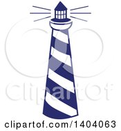 Poster, Art Print Of Blue And White Nautical Lighthouse