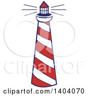 Clipart Of A Blue Red And White Nautical Lighthouse Royalty Free Vector Illustration