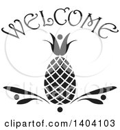 Clipart Of A Black And White Pineapple Welcome Design Royalty Free Vector Illustration