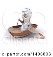 Clipart Of A 3d Polar Bear Sailor Rowing A Boat On A White Background Royalty Free Illustration