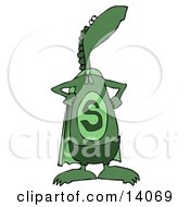 Green Super Dino In A Cape Standing Proud Clipart Illustration
