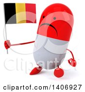 Clipart Of A 3d Red Pill Character Holding A Flag On A White Background Royalty Free Illustration
