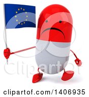 Clipart Of A 3d Red Pill Character Holding A Flag On A White Background Royalty Free Illustration
