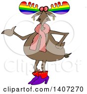 Clipart Of A Cartoon Colorful Gay Moose Presenting Royalty Free Vector Illustration