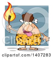 Brunette Cave Woman Holding A Torch Over Blue