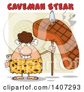 Brunette Cave Woman Holding A Grilled Steak On A Spear On Green