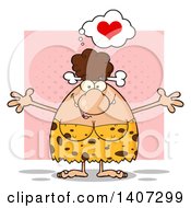Clipart Of A Loving Brunette Cave Woman With Open Arms On Pink Royalty Free Vector Illustration by Hit Toon