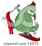 Happy Dinosaur Skiing Clipart Illustration