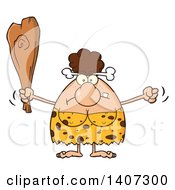 Poster, Art Print Of Mad Brunette Cave Woman Waving A Fist And Club
